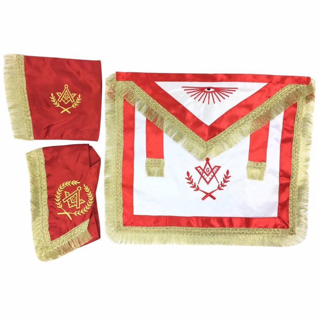 Master Mason Blue Lodge Regalia Set - Red & White Satin - Bricks Masons