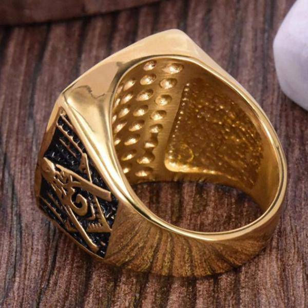 Master Mason Blue Lodge Ring - Golden Red Compass and Square G - Bricks Masons