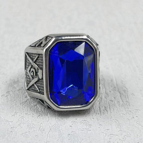 Master Mason Blue Lodge Ring - Large Stone Various Colors - Bricks Masons