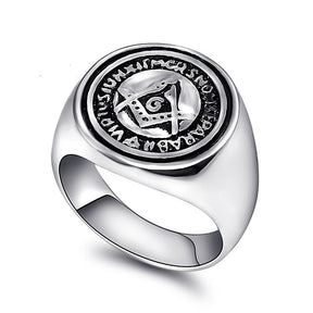 Master Mason Blue Lodge Ring - Silver Square & Compass G Retro Ring - Bricks Masons