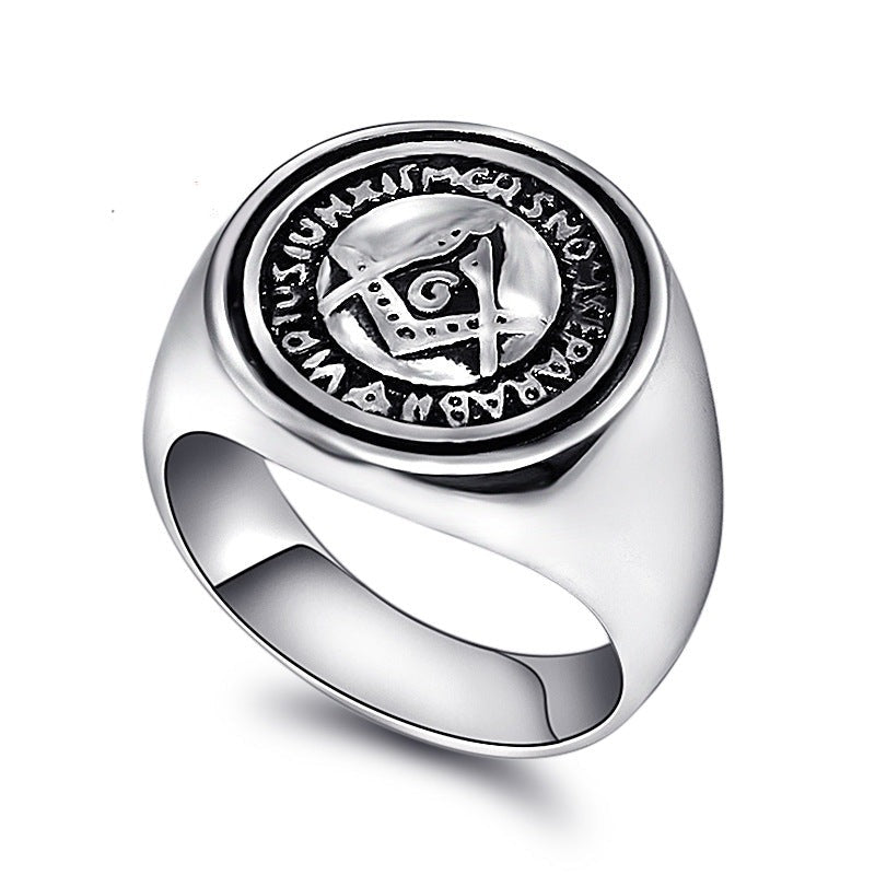Master Mason Blue Lodge Ring - Silver Square & Compass G Retro Ring - Bricks Masons
