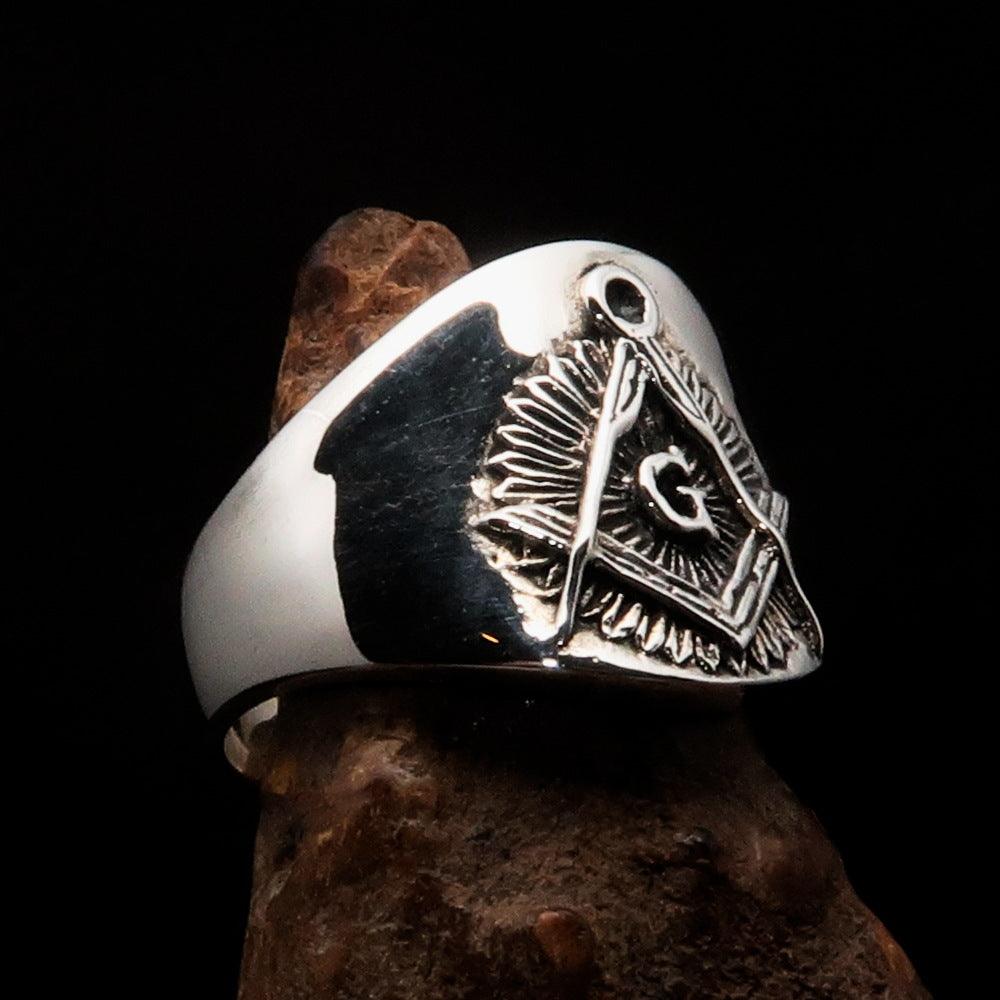 Master Mason Blue Lodge Ring - Square & Compass G Sterling Silver - Bricks Masons