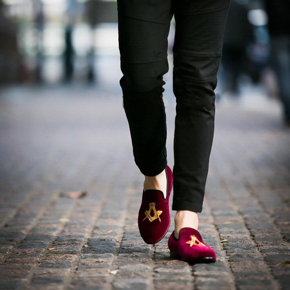 Master Mason Blue Lodge Shoe - Embroidery Square and Compass (Multiple Colors) - Bricks Masons