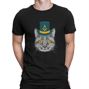 Master Mason Blue Lodge T-Shirt - Polyester Cat Design - Bricks Masons