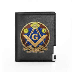Master Mason Blue Lodge Wallet - PU Leather Vintage Square and Compass G & Credit Card Holder (26 variants) - Bricks Masons