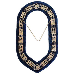 Master Mason Chain Collar - Silver Plated on Blue Velvet - Bricks Masons