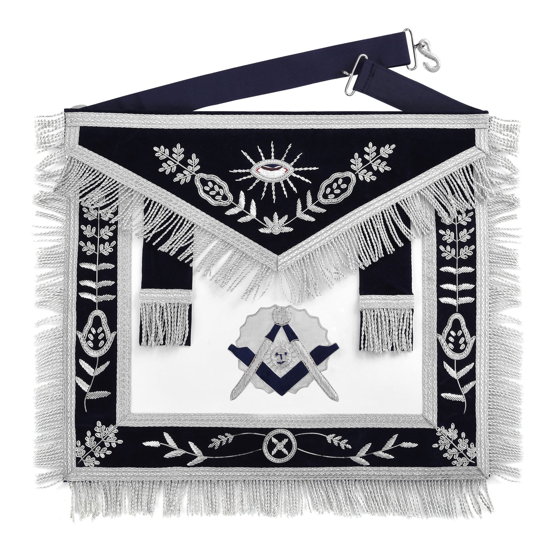Officers Blue Lodge Officer Apron Set - Navy Velvet Machine Embroidery (Set of 14) - Bricks Masons