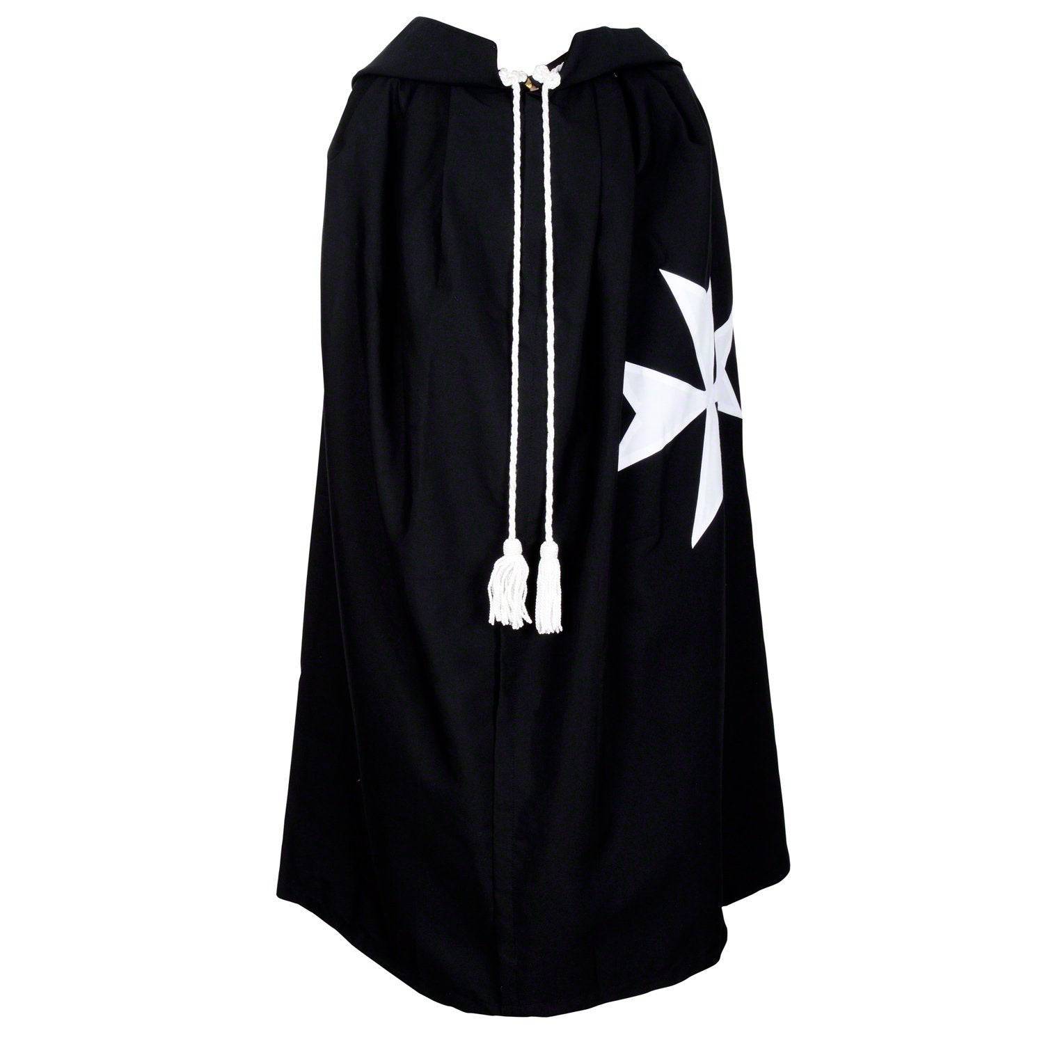 Order of Malta Commandery Mantle - Black with White Maltese Cross - Bricks Masons