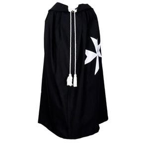 Order of Malta Commandery Mantle - Black with White Maltese Cross - Bricks Masons