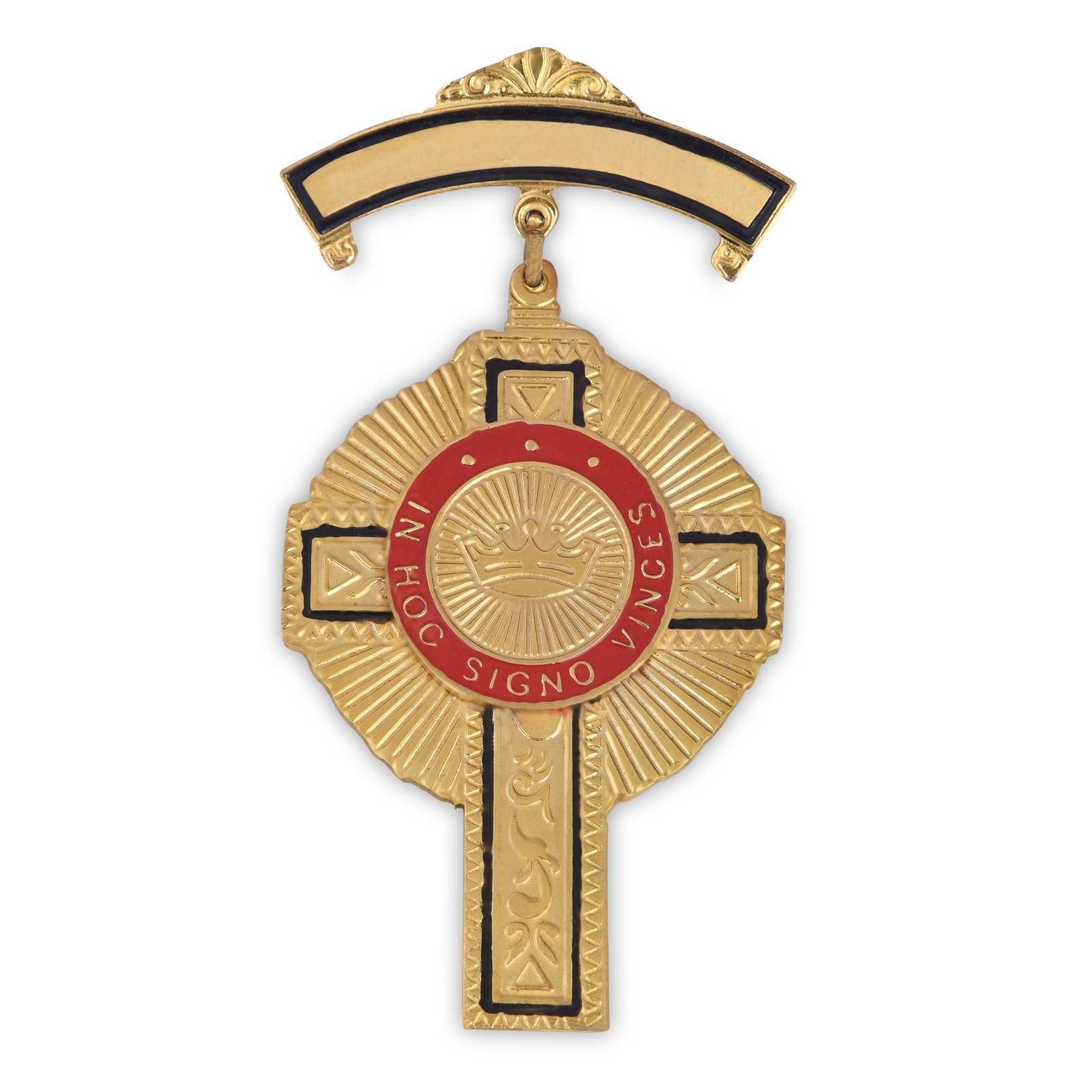 Past Commander Knights Templar Commandery Breast Jewel - Engravable Curved Bar Pin - Bricks Masons