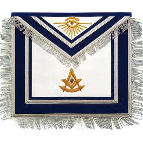 Past Master Blue Lodge Apron - Gold Hand Embroidered with Silver Fringe - Bricks Masons