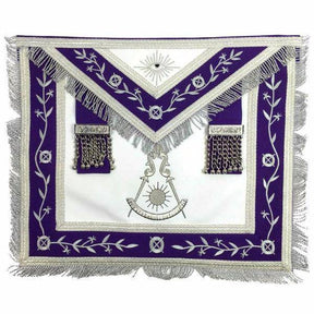 Past Master Blue Lodge Apron - White & Purple with Silver Machine Embroidery - Bricks Masons