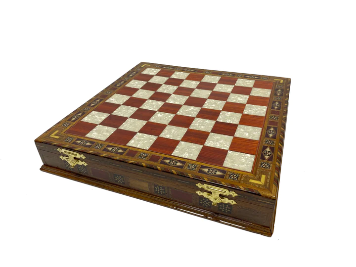 Past Master Blue Lodge Chess Set - Wood Mosaic Pattern - Bricks Masons