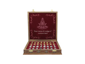 Past Master Blue Lodge California Regulation Chess Set - Wood Mosaic Pattern - Bricks Masons