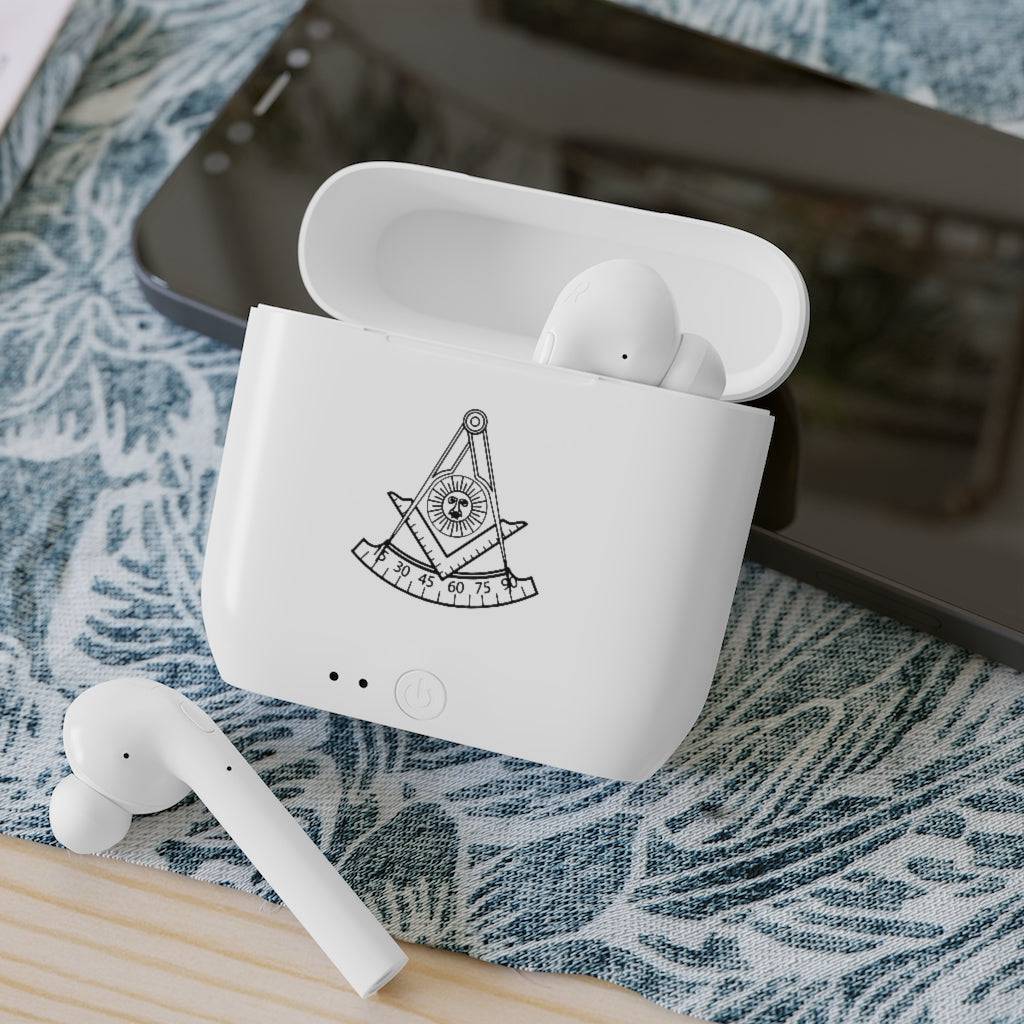 Past Master Blue Lodge Earbud - White - Bricks Masons