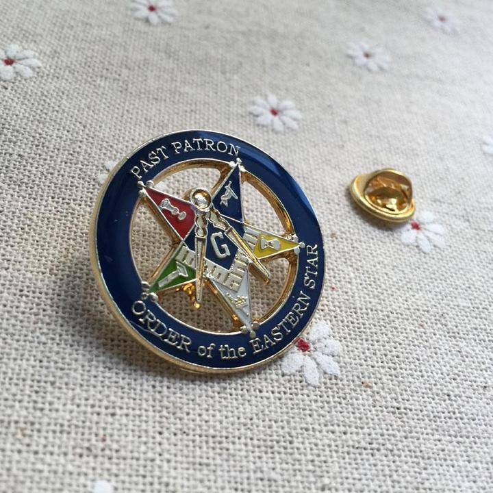Past Patron OES Lapel Pin - 1.2" Blue - Bricks Masons