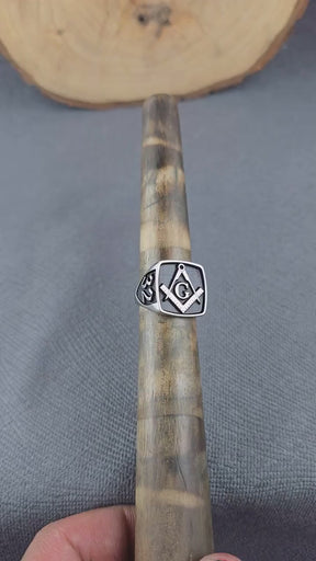 Meister-Freimaurer-Ring der Blauen Loge – Schwarz &amp; Silber, geprägtes S &amp; C mit G