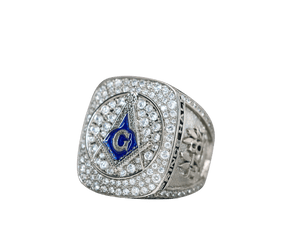 Master Mason Blue Lodge Ring - 925 Sterling Silver Shining Rhinestones - Bricks Masons