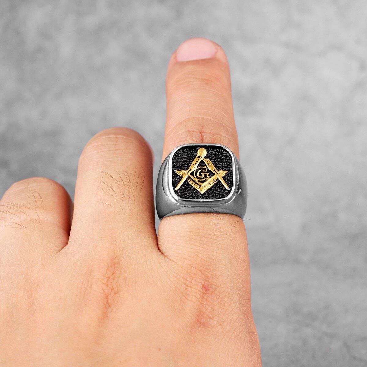 Master Mason Blue Lodge Ring - Square & Compass G High Quality Stainless Steel