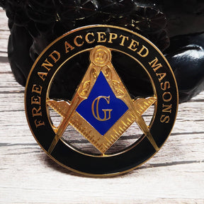 Master Mason Blue Lodge Car Emblem - 3'' FREE AND ACCEPTED MASONS Black Medallion