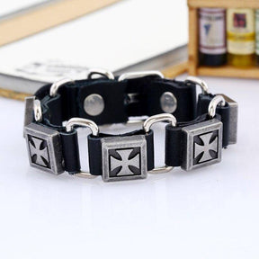 Knights Templar Commandery Bracelet - Cross Leather (Black/Brown)