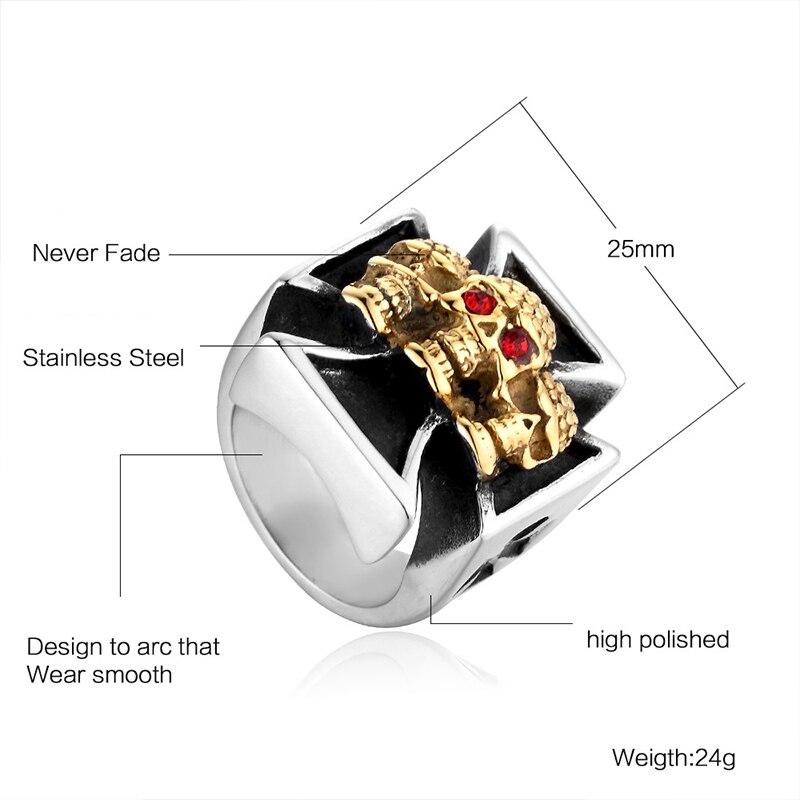 Knights Templar Commandery Ring - Triple Golden Skulls