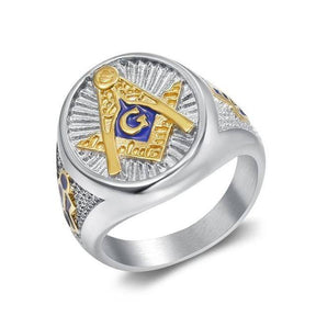 Master Mason Blue Lodge Ring - Compass and Square G Stainless Steel