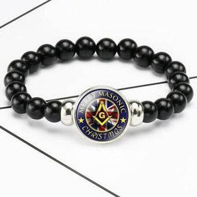 Master Mason Blue Lodge Bracelet - Compass & Square G Black Beads