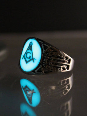 Master Mason Blue Lodge Ring - Luminous Glowing Square & Compass G