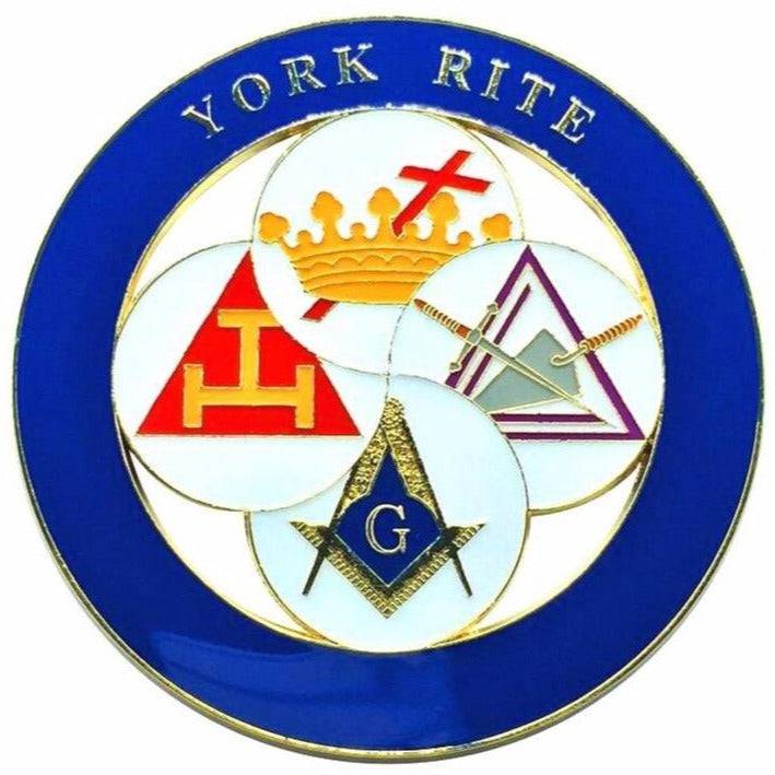 Blue Lodge / Royal Arch / Council / Knights Templar Commandery Car Emblem - 3 inch York Rite Blue Medallion