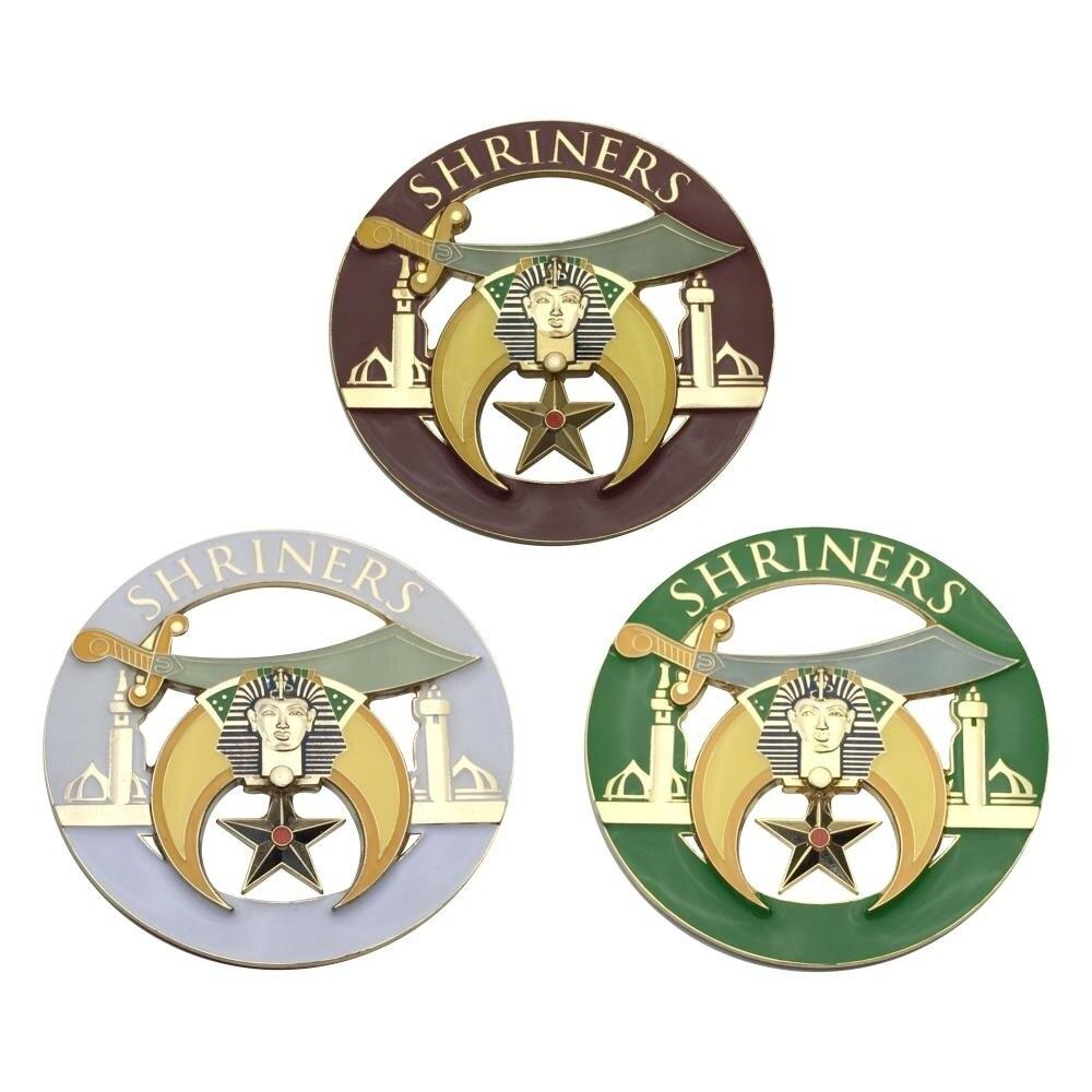 Shriners Car Emblem - 3" Minarets (White/Red/Green) Medallion