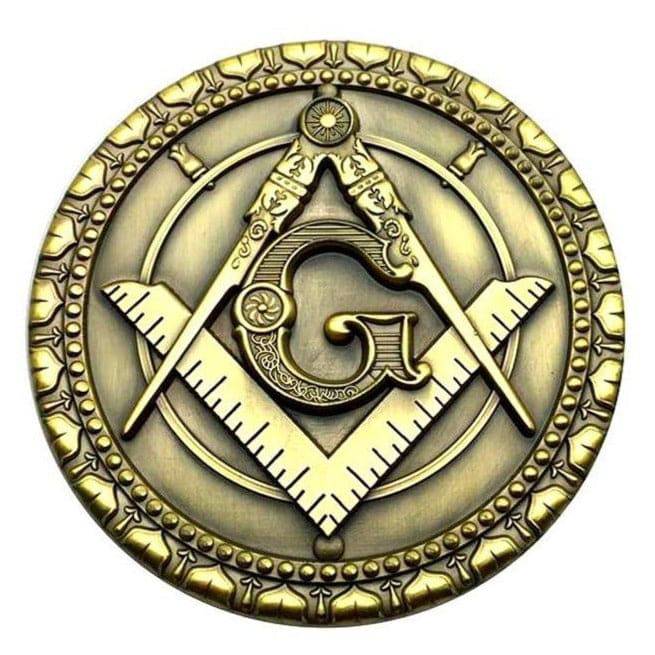 Master Mason Blue Lodge Car Emblem - Compass & Square Antique Golden Medallion