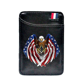 Master Mason Blue Lodge Wallet - Square and Compass American Eagle & Credit Card Holder (Black & Brown)