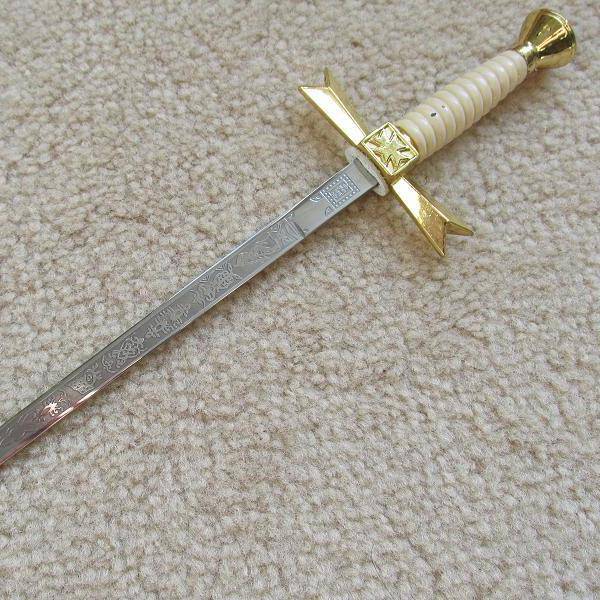 Knights Templar Commandery Dagger - Gold Sable Fornitura Knob Ceremony Sword Knife W/ Scabbard Stand 12"