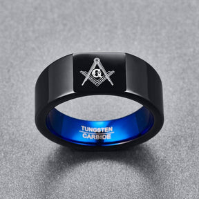 Master Mason Blue Lodge Ring - Black & Blue Tungsten Personalizable