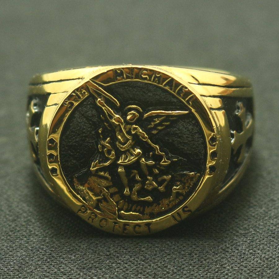 Knights Templar Commandery Ring - St. Michael Protect Us Golden