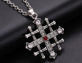 Knights Templar Commandery Necklace - Jerusalem Cross Medieval Red Crystal