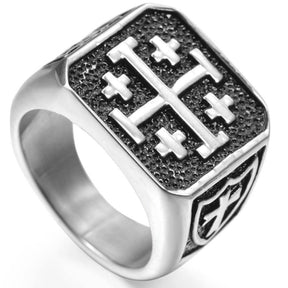 Knights Templar Commandery Ring - Jerusalem Cross Silver Color