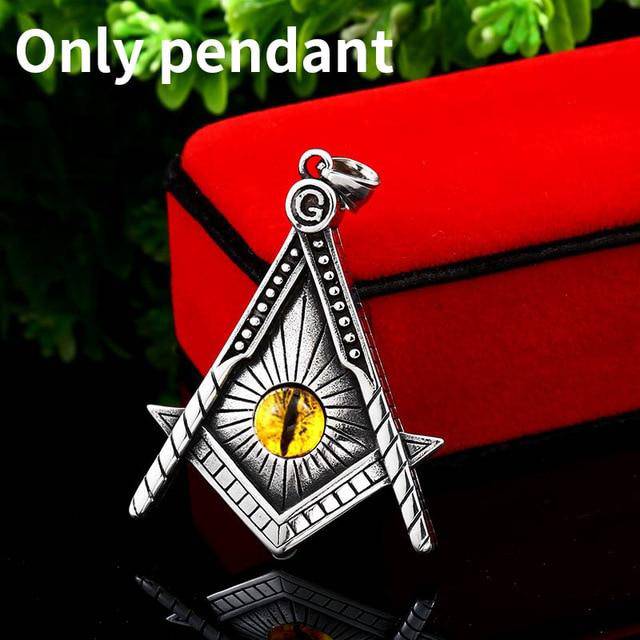 Master Mason Blue Lodge Necklace - Yellow Eye Stainless Steel