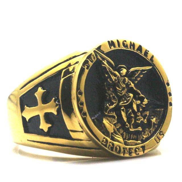 Knights Templar Commandery Ring - St. Michael Protect Us (Gold and Silver)