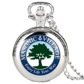 Master Mason Blue Lodge Pocket Watch - Antique Square and Compass G Village Quartz