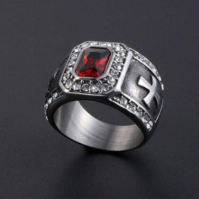 Knights Templar Commandery Ring - Zirconia Cross (Black/Red)