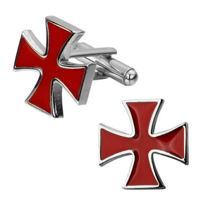 Knights Templar Commandery Cufflink - Red Cross Silver