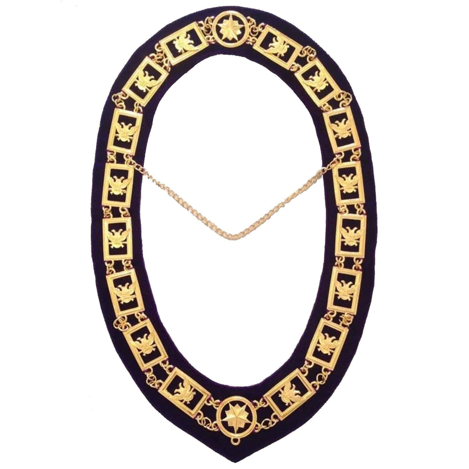 32nd Degree Scottish Rite Chain Collar - Wings Up Gold Plated