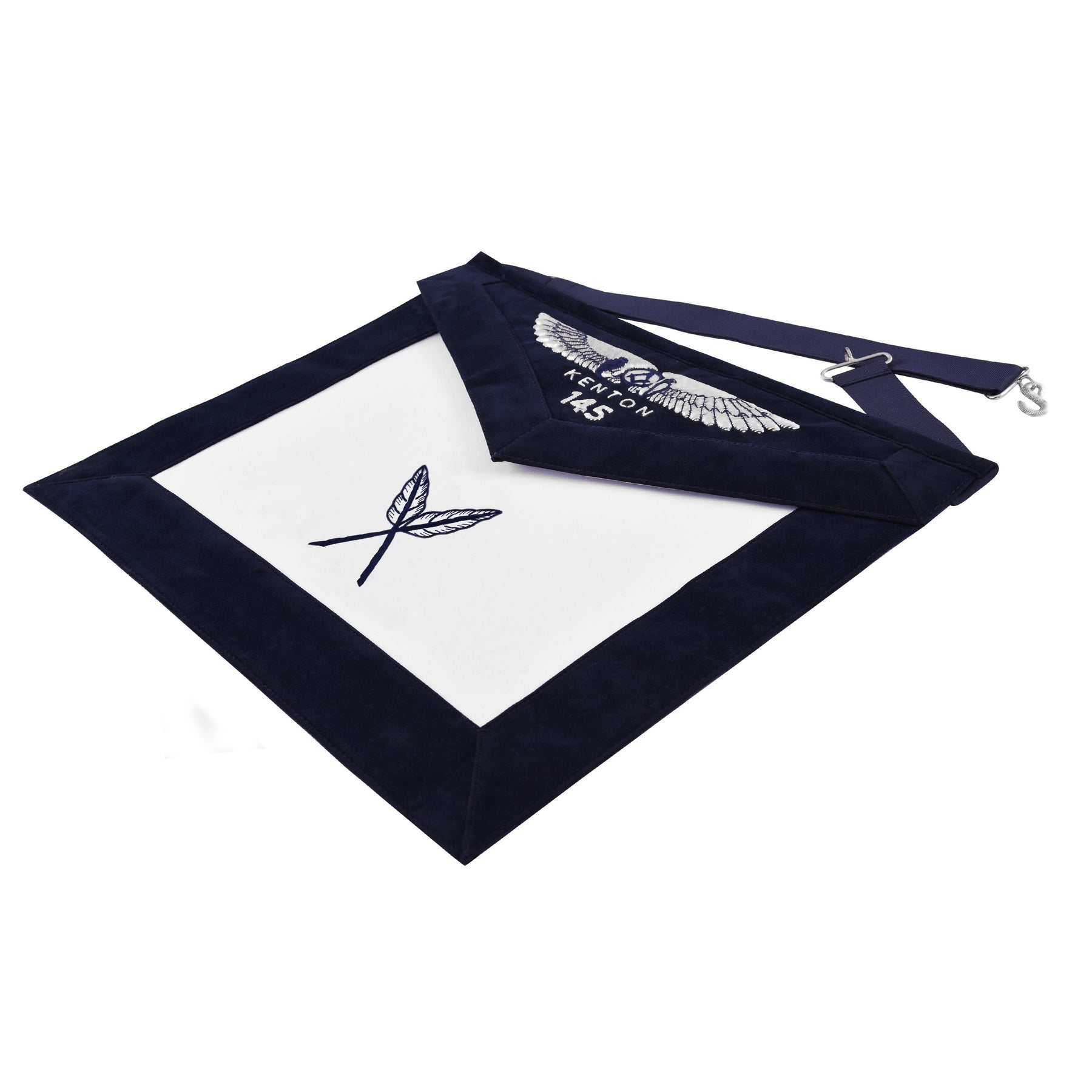 Secretary Blue Lodge Officer Apron - Kenton Lodge Navy Velvet With Silver Embroidery Thread - Bricks Masons