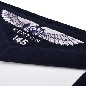 Secretary Blue Lodge Officer Apron - Kenton Lodge Navy Velvet With Silver Embroidery Thread - Bricks Masons