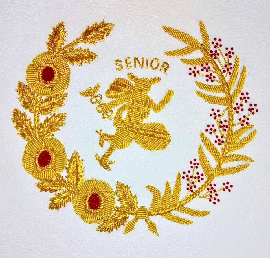 Senior Deacon Mark Apron - Blue & Pink with Gold Hermes Emblem - Bricks Masons