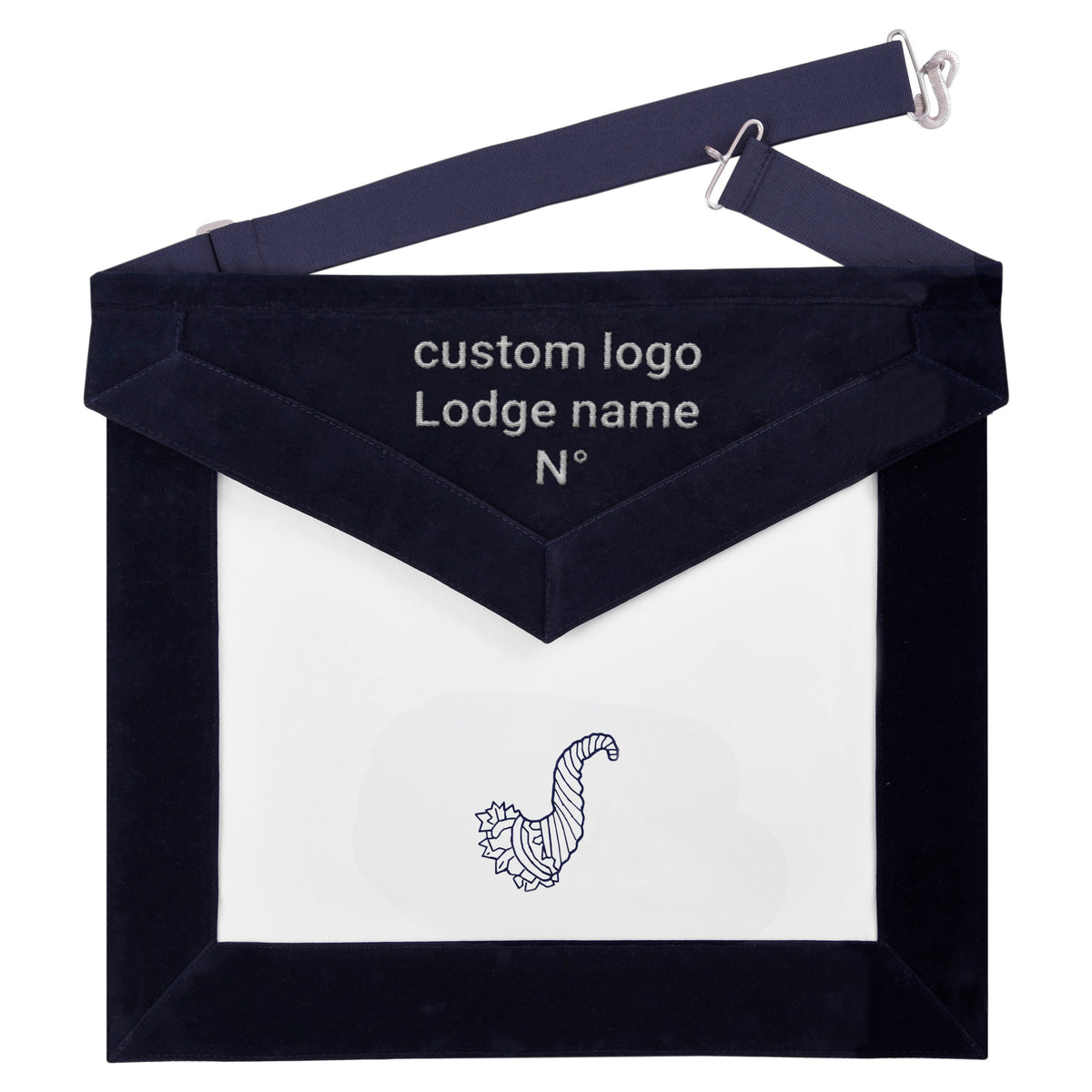 Senior Steward Blue Lodge Officer Apron - Navy Velvet With Silver Embroidery Thread - Bricks Masons