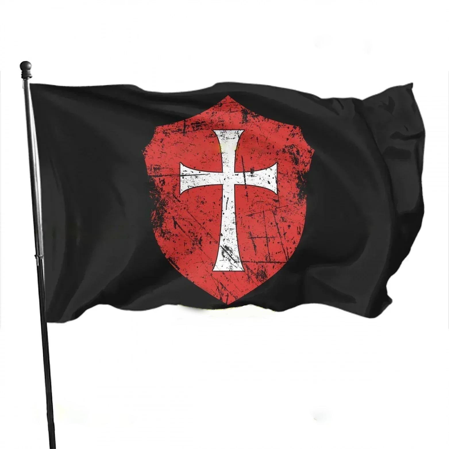Knights Templar Commandery Flag - Black & Red Design Polyester - Bricks Masons