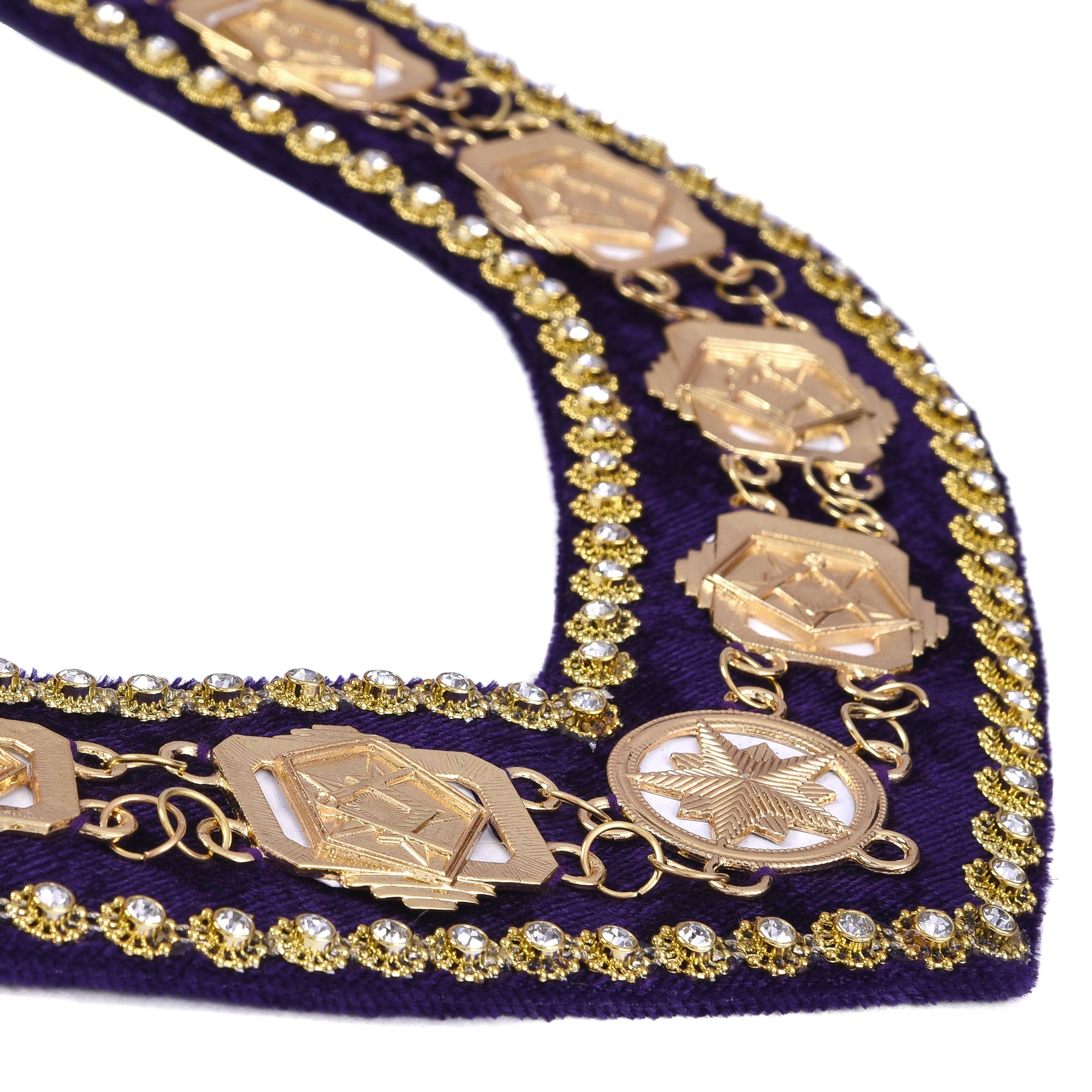 Worthy Patron OES Chain Collar - Gold Plated With Blue Velvet - Bricks Masons